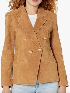Blank NYC Women's Pecan Color Double-Breasted Suede Blazer Jacket  Size XS